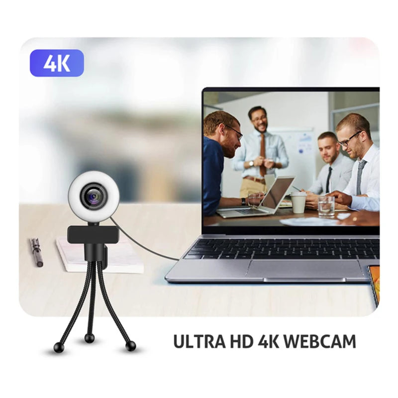 Webcam Full HD Web with Microphone and LED Fill Light