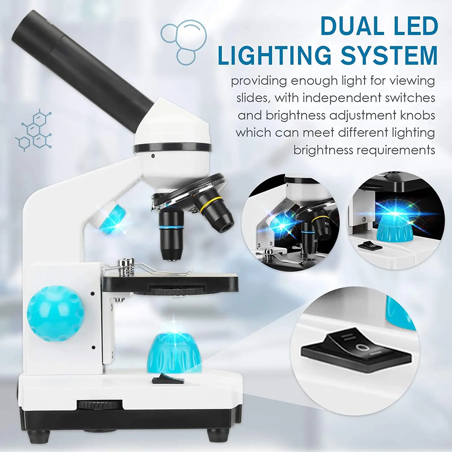 Microscope 40x-2000x Kit with Led Lights