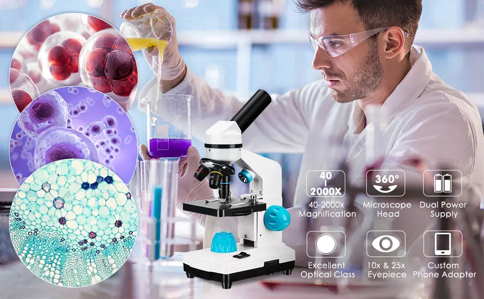 Microscope 40x-2000x Kit with Led Lights