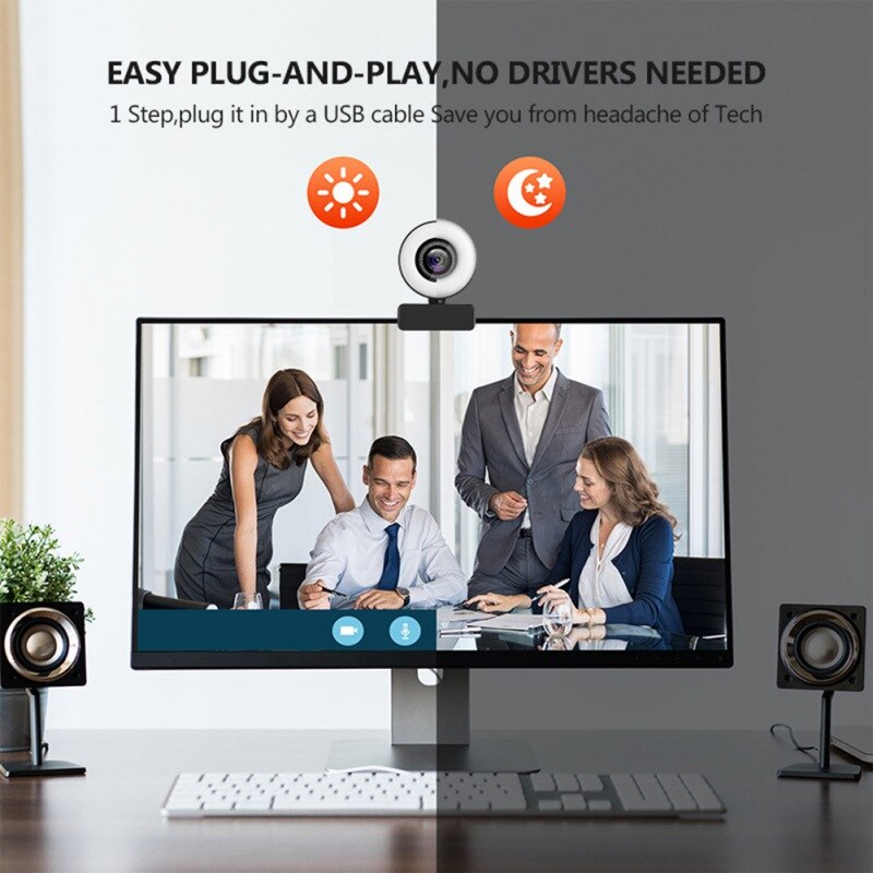 Camera Web 4K 5MP USB Auto Focus Light Ring with Microphone