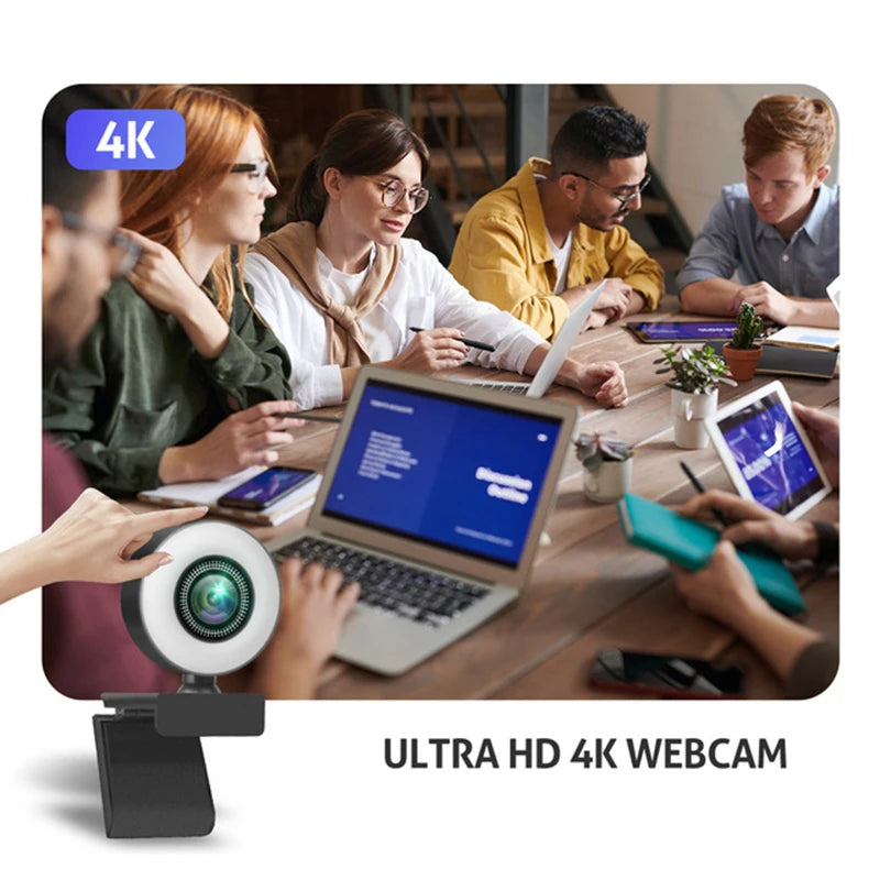 Webcam Full HD Web with Microphone and LED Fill Light