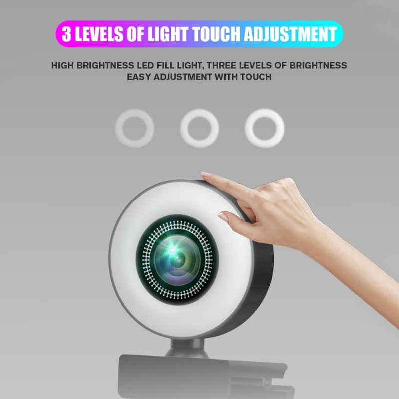 Camera Web 4K 5MP USB Auto Focus Light Ring with Microphone