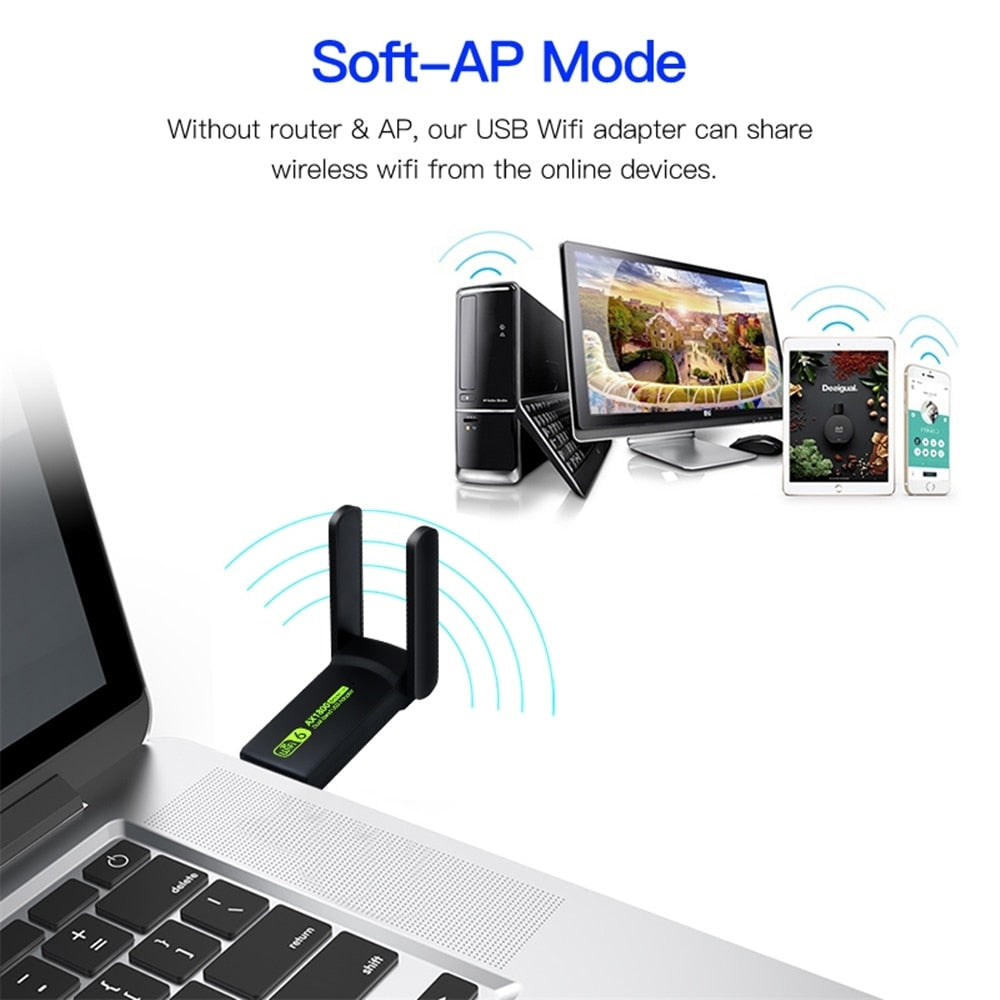 Network Adapter Dual Band 1800Mbps USB 3.0 WiFi