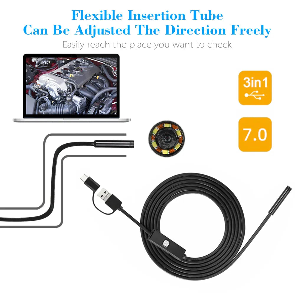 Endoscope LED Camera 7mm Snake Borescope