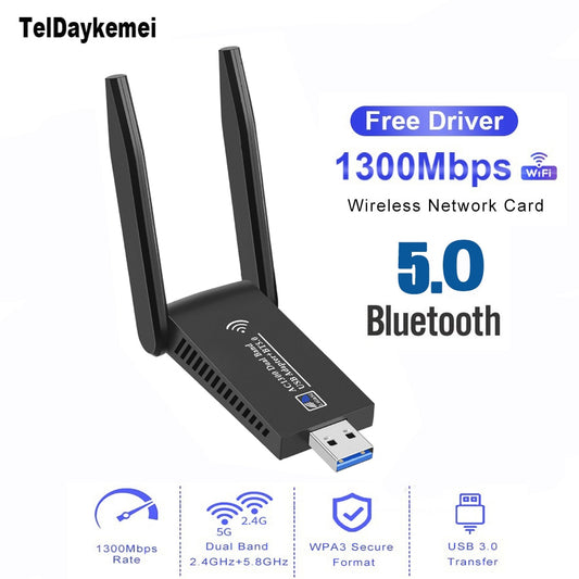 Network Adapter 1300Mbps USB Bluetooth Dual Band Receiver