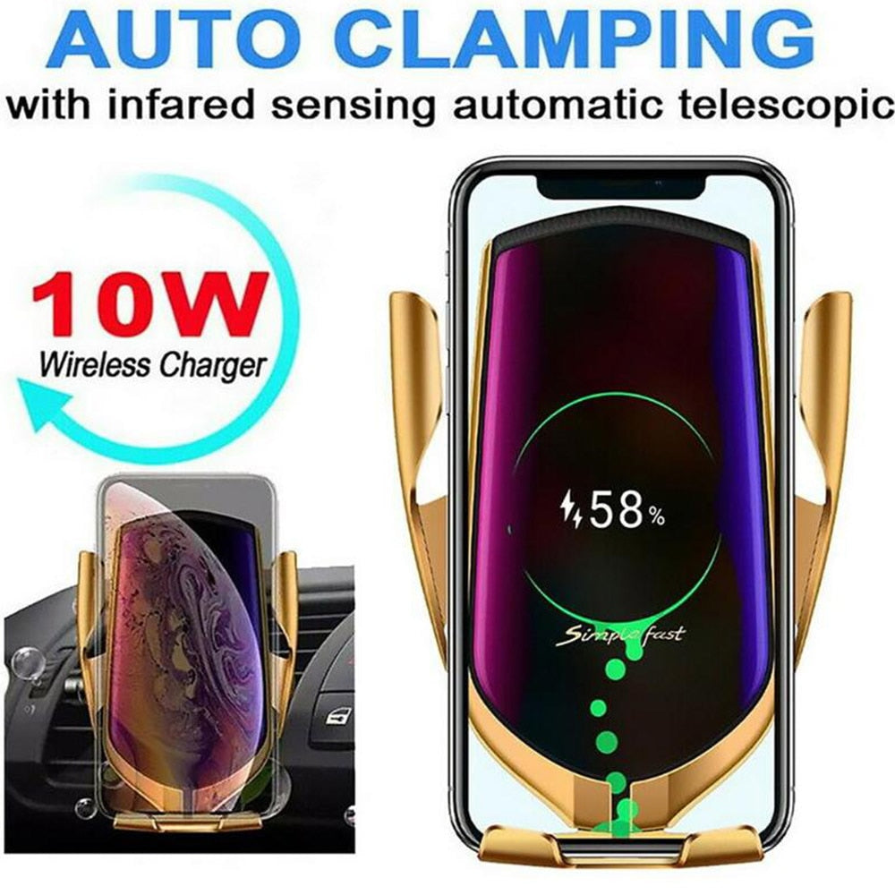 Mobile Phone Auto-Clamp Stand with 10W Qi Wireless Car Charger