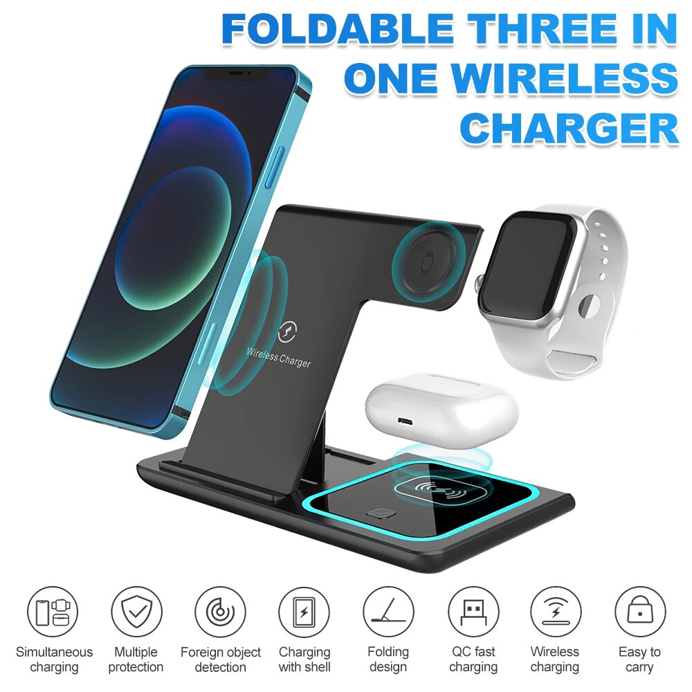 Wireless Foldable Charging Stand for iPhone, iWatch and Air Pods Pro