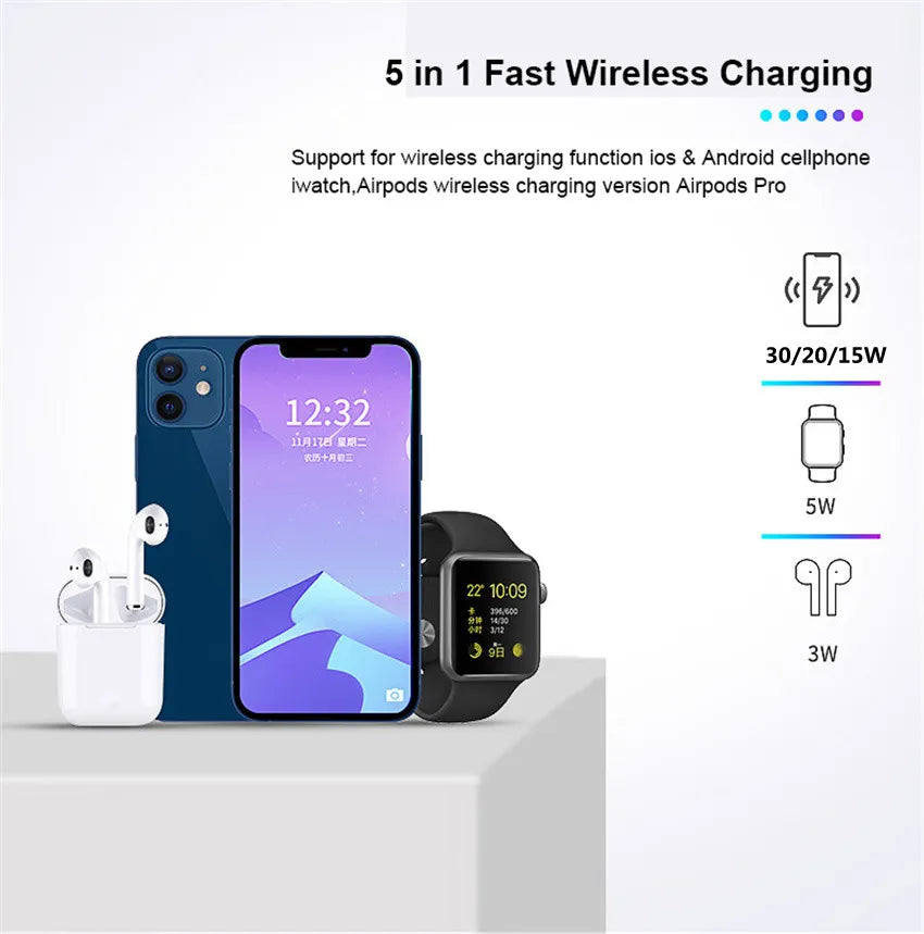 Wireless Charging Station for iPhone, iWatch and Air Pods