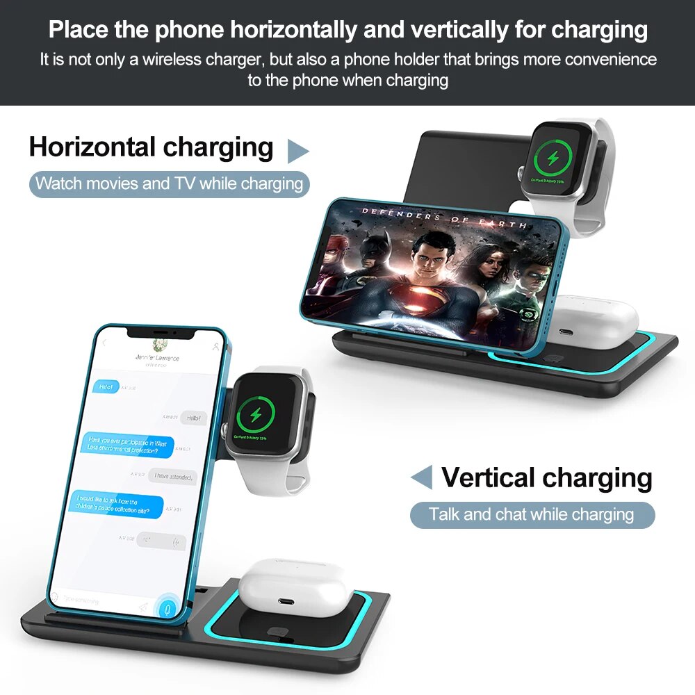 Wireless Foldable Charging Stand for iPhone, iWatch and Air Pods Pro