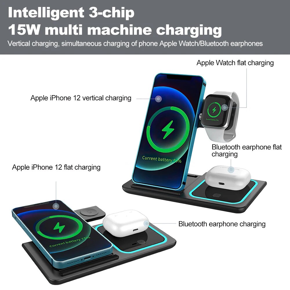 Wireless Foldable Charging Stand for iPhone, iWatch and Air Pods Pro