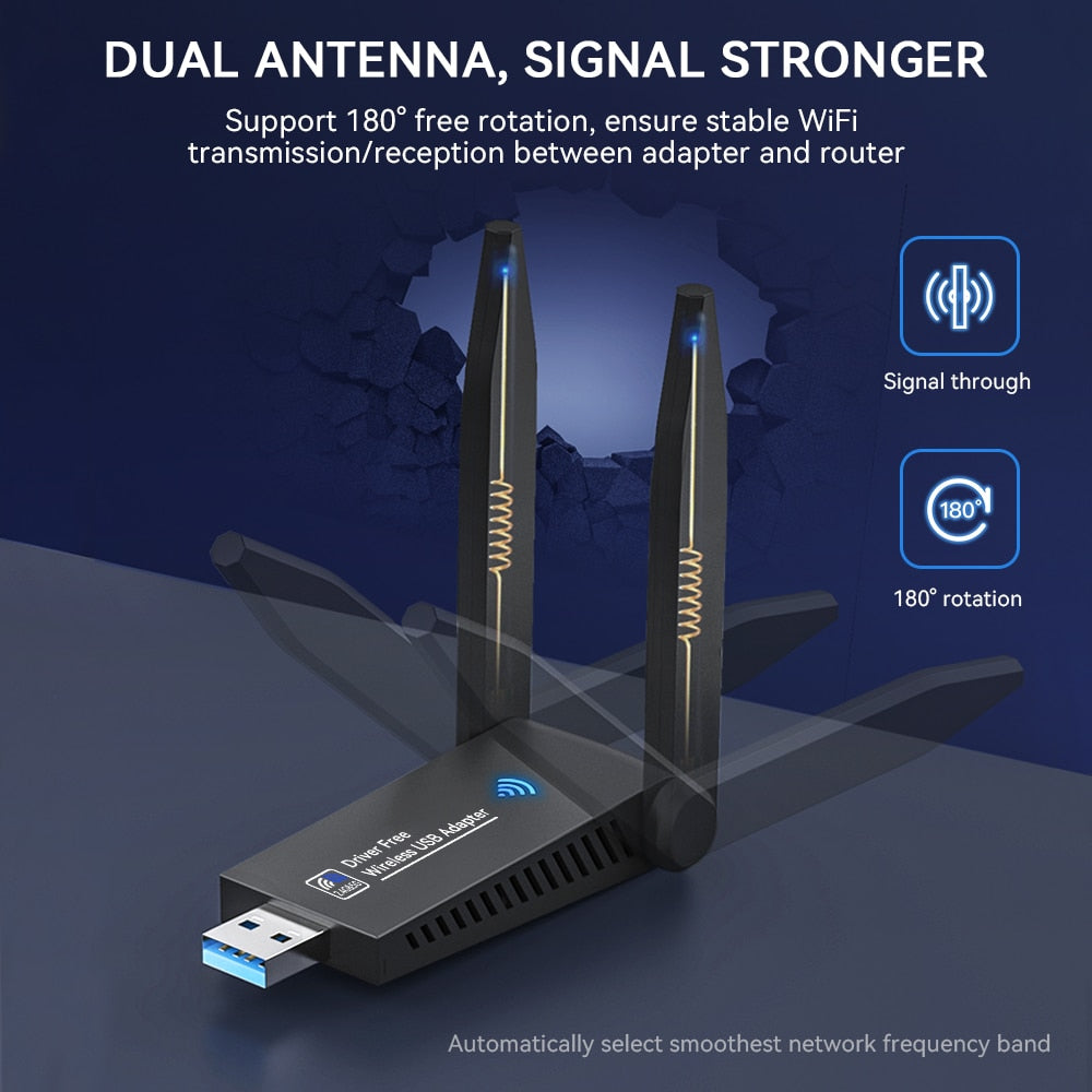 Network Adapter 1300Mbps USB Bluetooth Dual Band Receiver