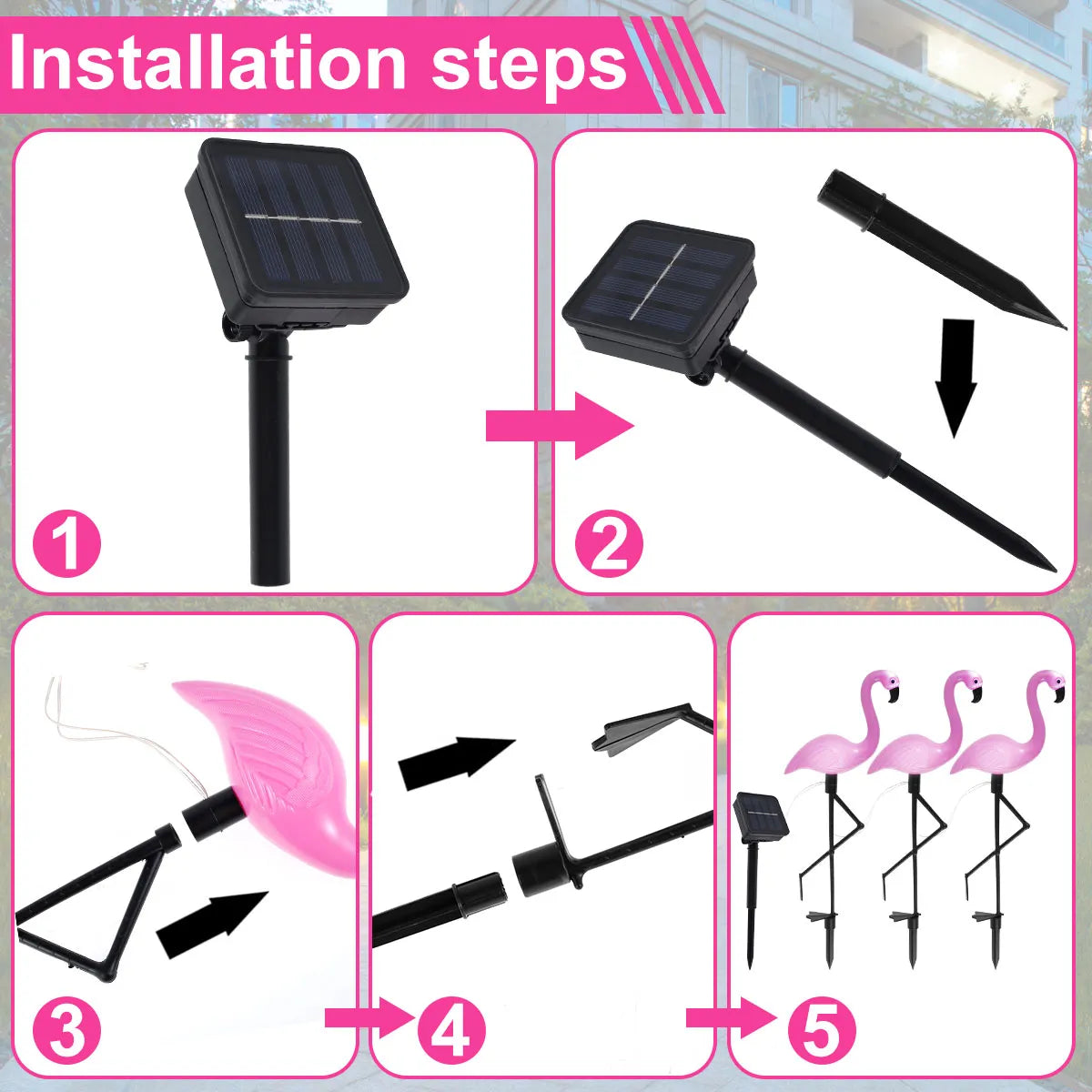 Solar LED Pink Flamingo Lights