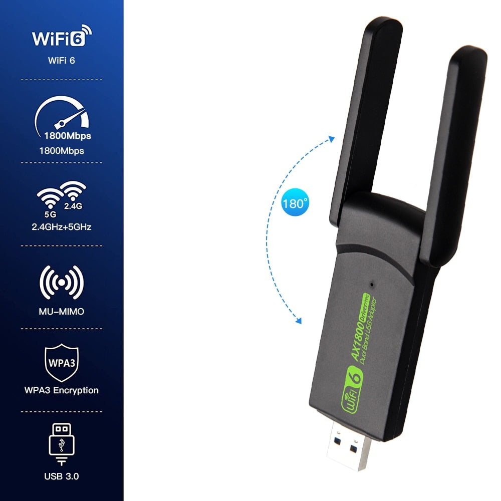 Network Adapter Dual Band 1800Mbps USB 3.0 WiFi