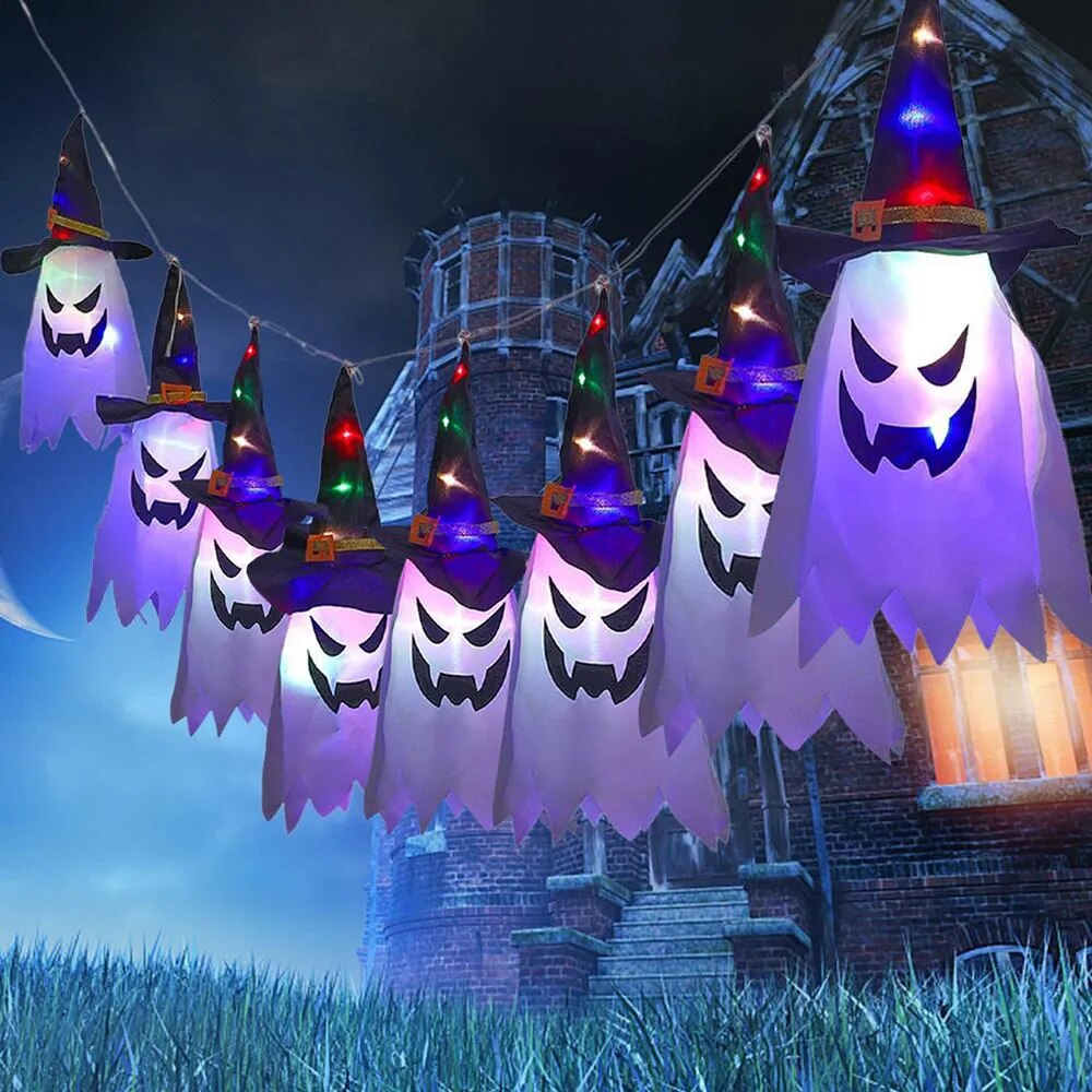 LED Halloween Flying Ghosts in Witch Hat Lights