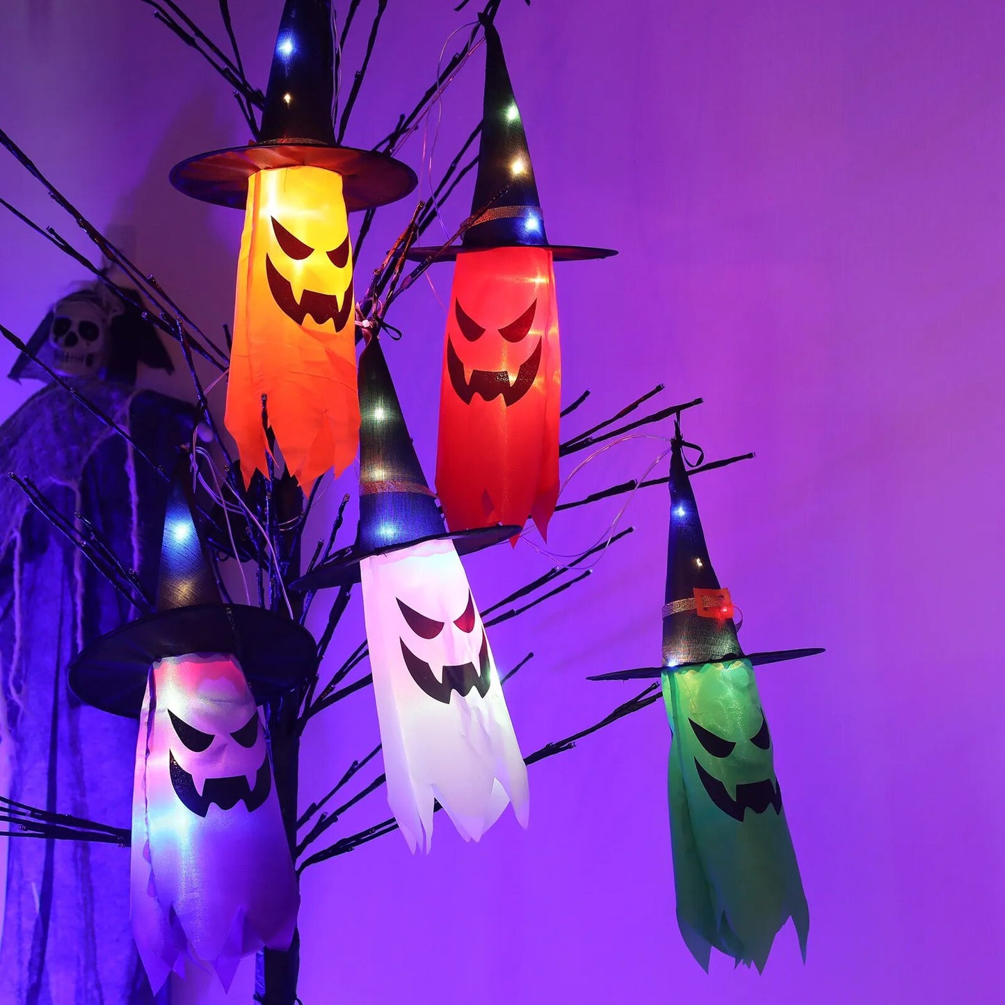 LED Halloween Flying Ghosts in Witch Hat Lights