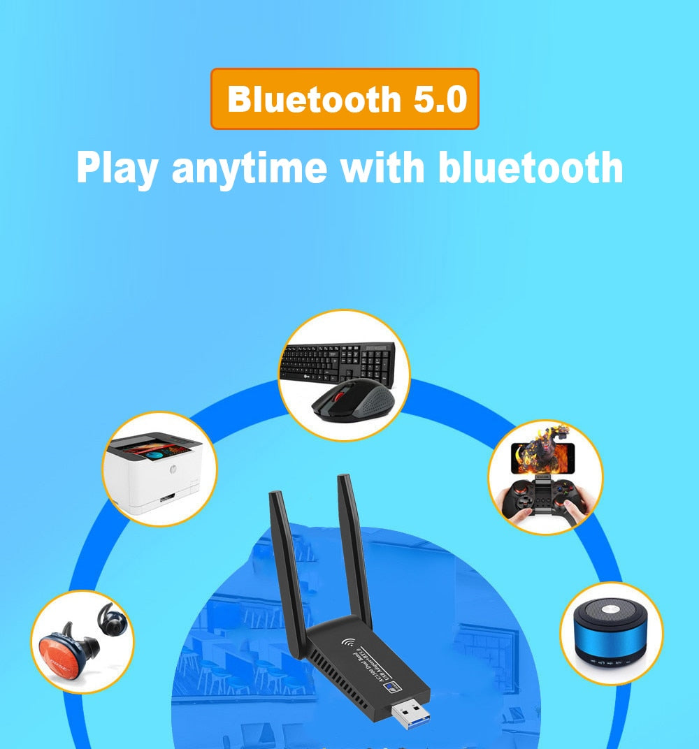 Network Adapter 1300Mbps USB Bluetooth Dual Band Receiver