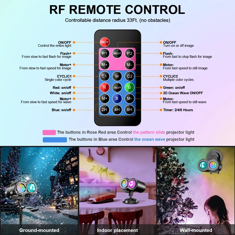 Projector Dual LED for Individual Patterns and Backgrounds with Remote