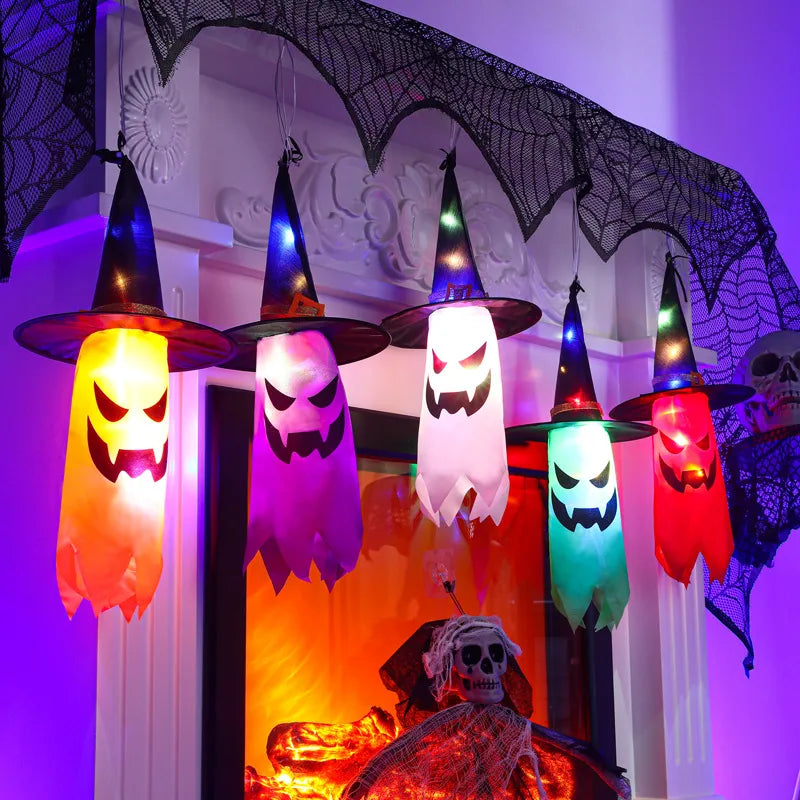 LED Halloween Flying Ghosts in Witch Hat Lights